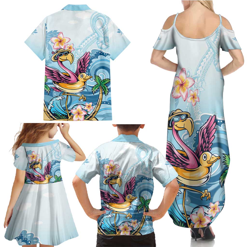 Hawaii Flamingo Family Matching Summer Maxi Dress and Hawaiian Shirt Plumeria Tropical Beach LT01 - Polynesian Pride