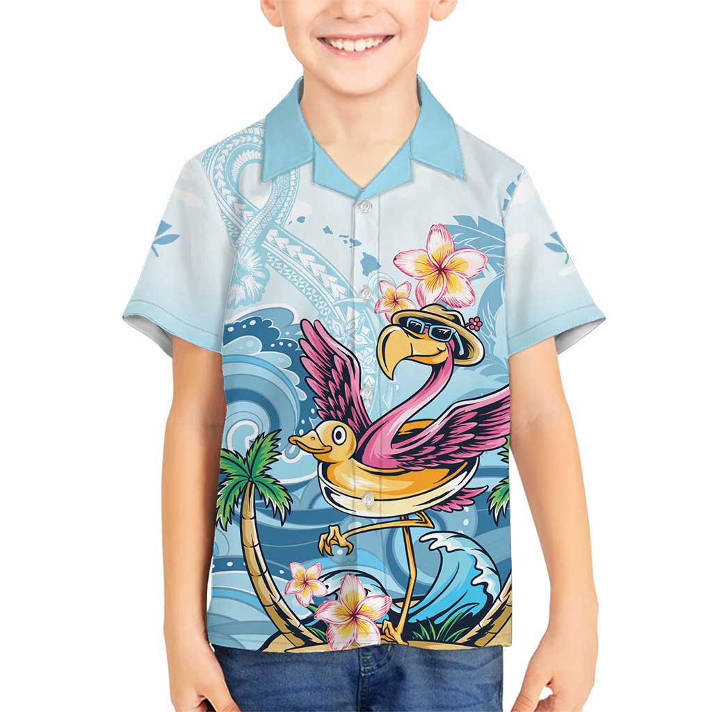 Hawaii Flamingo Family Matching Summer Maxi Dress and Hawaiian Shirt Plumeria Tropical Beach LT01 Son's Shirt Blue - Polynesian Pride