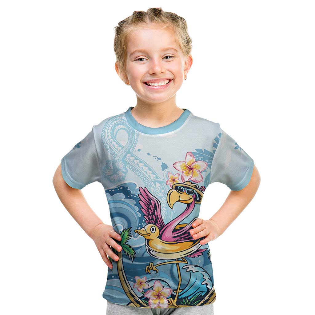 Hawaii Flamingo Kid T Shirt Plumeria Tropical Beach LT01 Blue - Polynesian Pride