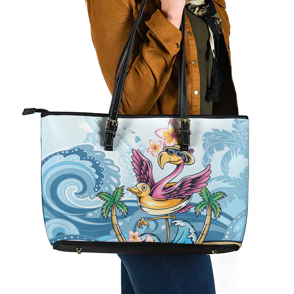 Hawaii Flamingo Leather Tote Bag Plumeria Tropical Beach