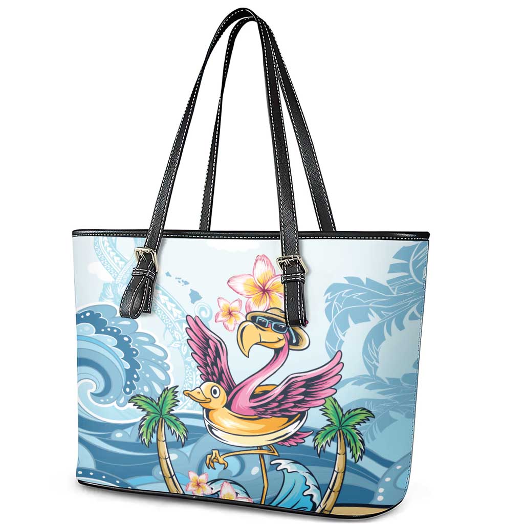 Hawaii Flamingo Leather Tote Bag Plumeria Tropical Beach