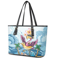 Hawaii Flamingo Leather Tote Bag Plumeria Tropical Beach