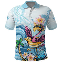 Hawaii Flamingo Polo Shirt Plumeria Tropical Beach