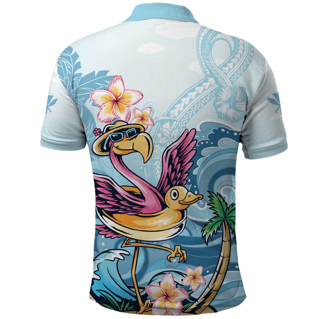 Hawaii Flamingo Polo Shirt Plumeria Tropical Beach
