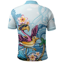 Hawaii Flamingo Polo Shirt Plumeria Tropical Beach