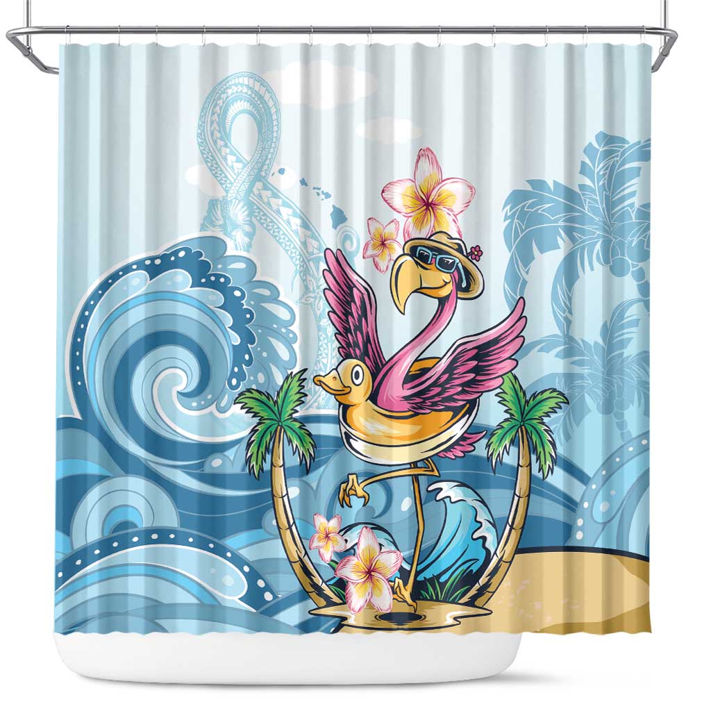 Hawaii Flamingo Shower Curtain Plumeria Tropical Beach LT01 Blue - Polynesian Pride