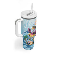 Hawaii Flamingo Tumbler With Handle Plumeria Tropical Beach