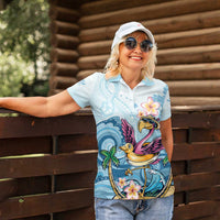 Hawaii Flamingo Women Polo Shirt Plumeria Tropical Beach