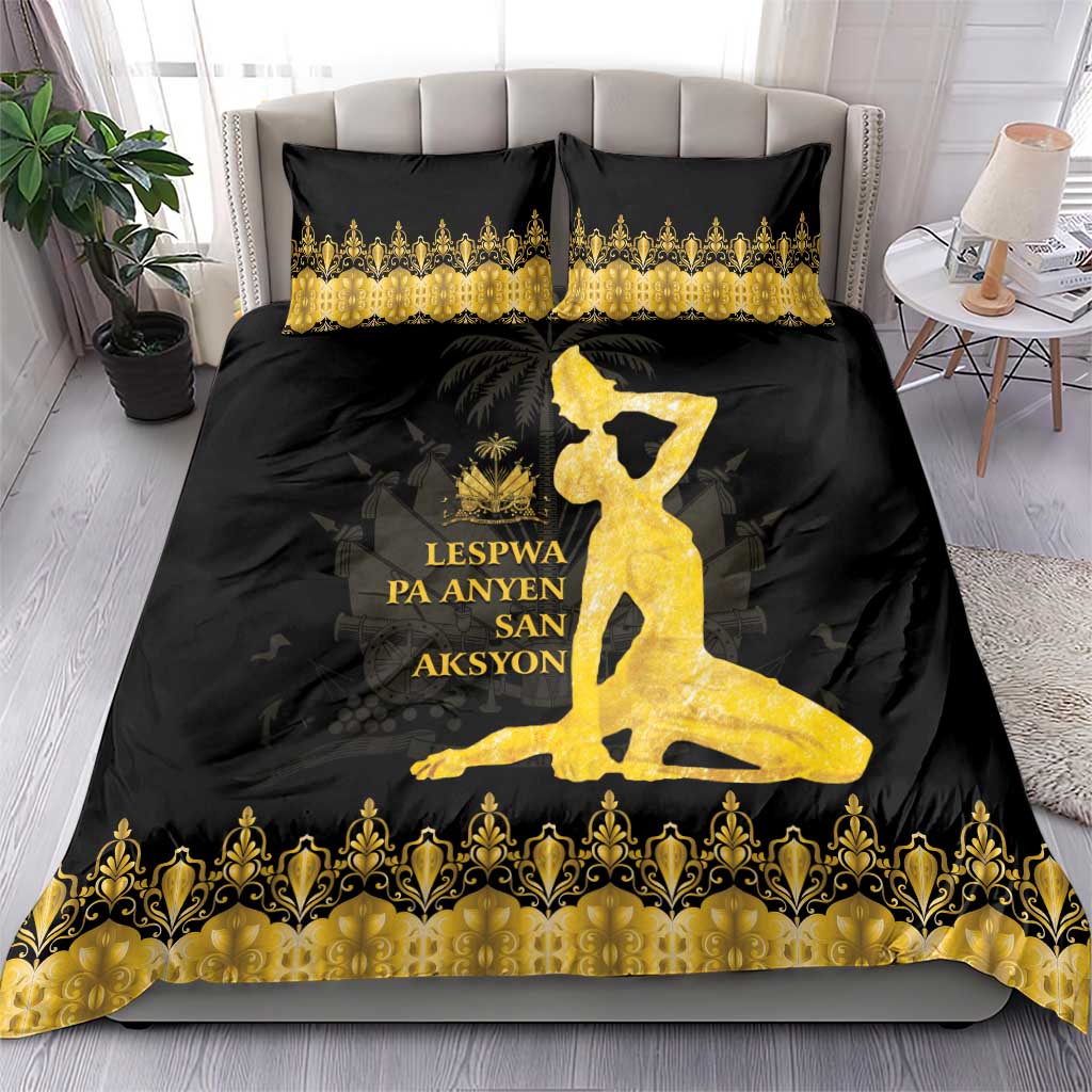 Haiti Neg Marron Gold Bedding Set Lespwa pa anyen san aksyon