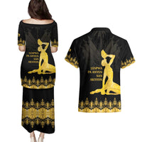 Haiti Neg Marron Gold Couples Matching Puletasi and Hawaiian Shirt Lespwa pa anyen san aksyon