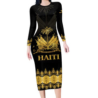 Haiti Neg Marron Gold Family Matching Long Sleeve Bodycon Dress and Hawaiian Shirt Lespwa pa anyen san aksyon