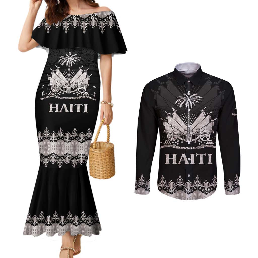 Haiti Neg Marron Silver Couples Matching Mermaid Dress and Long Sleeve Button Shirt Hope is Nothing Without Action LT01 Silver - Polynesian Pride