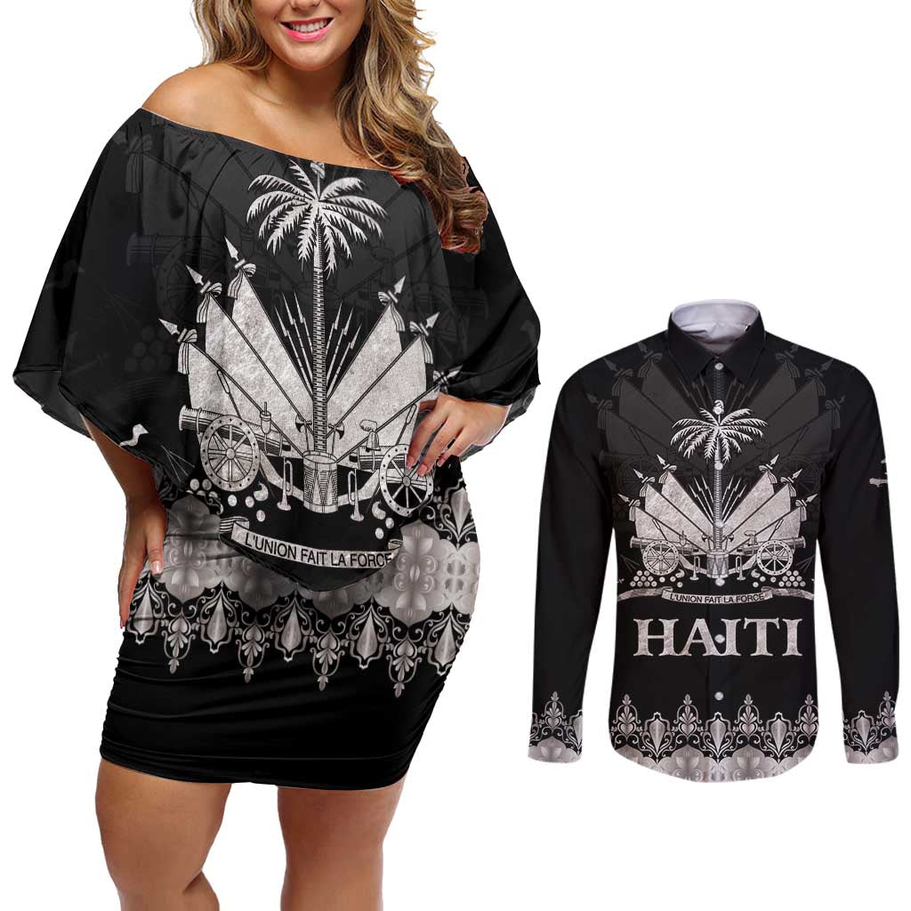 Haiti Neg Marron Silver Couples Matching Off Shoulder Short Dress and Long Sleeve Button Shirt Hope is Nothing Without Action LT01 Silver - Polynesian Pride