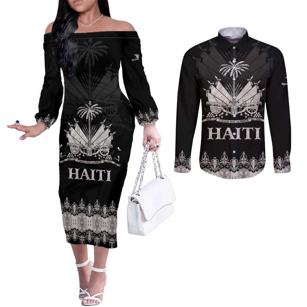Haiti Neg Marron Silver Couples Matching Off The Shoulder Long Sleeve Dress and Long Sleeve Button Shirt Hope is Nothing Without Action LT01 Silver - Polynesian Pride