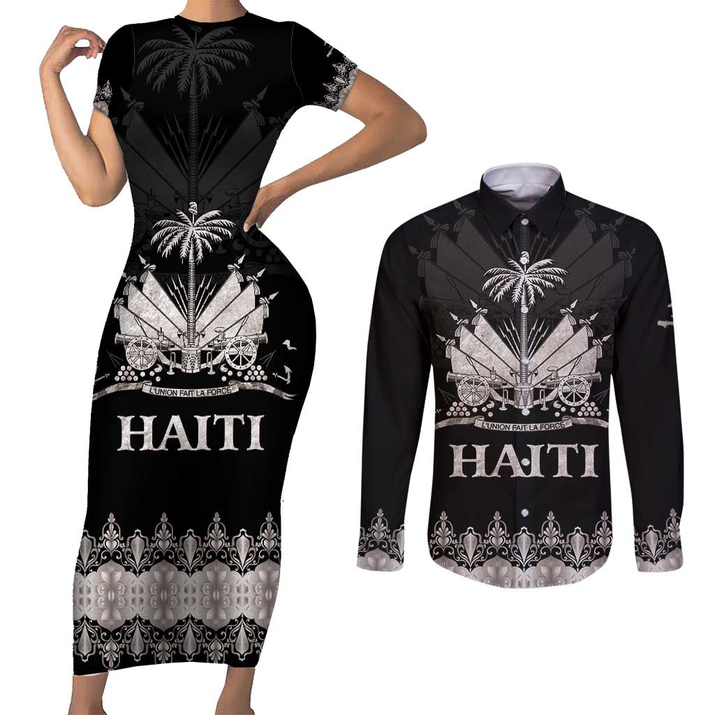Haiti Neg Marron Silver Couples Matching Short Sleeve Bodycon Dress and Long Sleeve Button Shirt Hope is Nothing Without Action LT01 Silver - Polynesian Pride