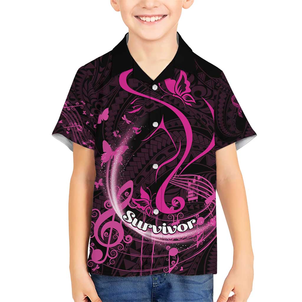 Personalised Survivor Melody Pink Family Matching Short Sleeve Bodycon Dress and Hawaiian Shirt Breast Cancer Polynesian Pattern