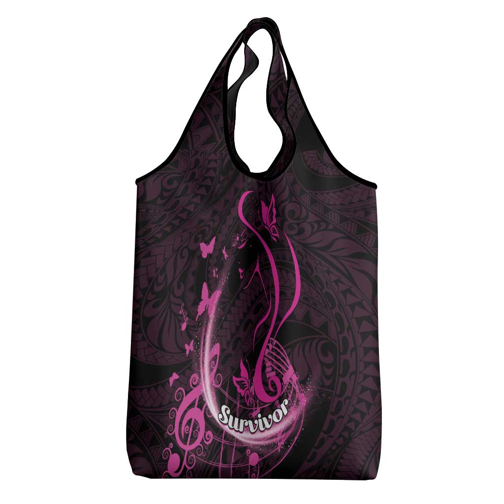 Survivor Melody Pink Grocery Bag Breast Cancer Polynesian Pattern