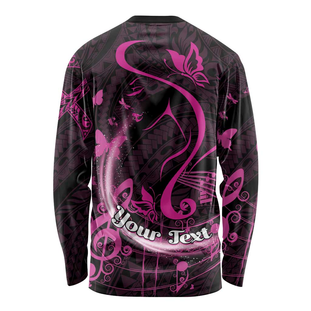 Personalised Survivor Melody Pink Long Sleeve Shirt Breast Cancer Polynesian Pattern
