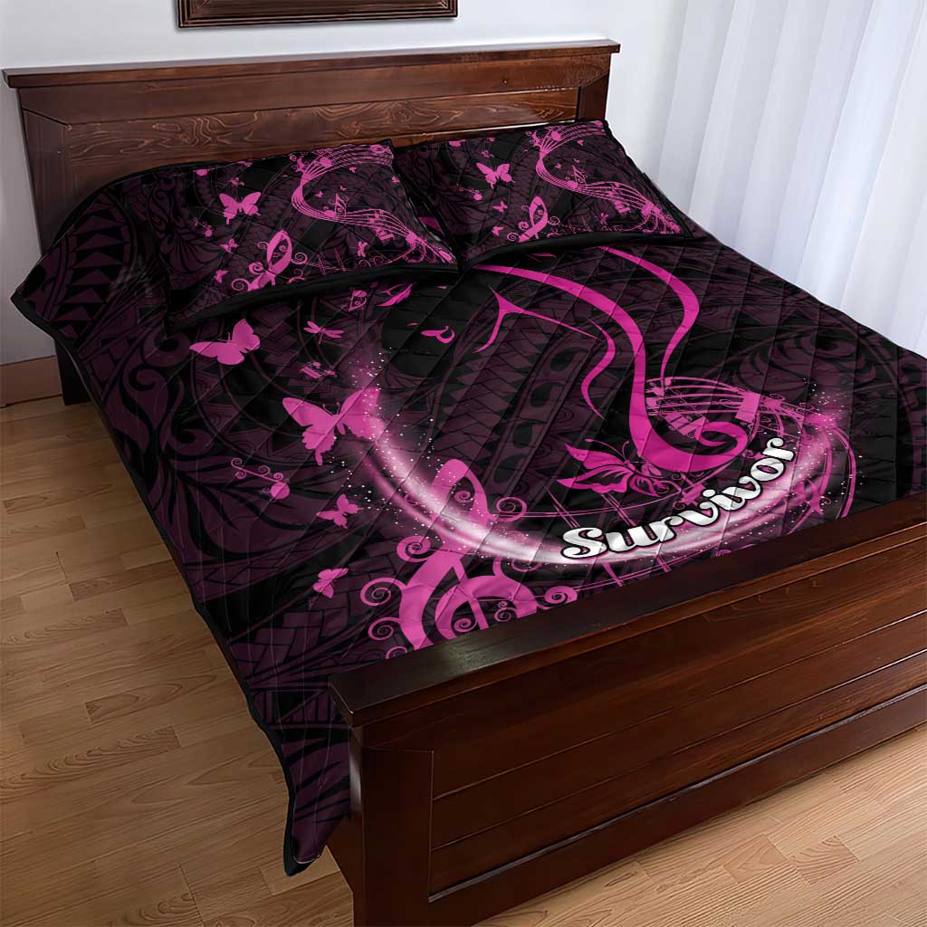 Survivor Melody Pink Quilt Bed Set Breast Cancer Polynesian Pattern