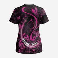 Personalised Survivor Melody Pink Scrub Top Breast Cancer Polynesian Pattern - Polynesian Pride