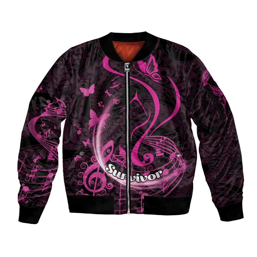 Personalised Survivor Melody Pink Sleeve Zip Bomber Jacket Breast Cancer Polynesian Pattern LT01 Unisex Pink - Polynesian Pride