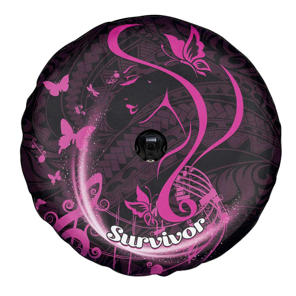 Survivor Melody Pink Spare Tire Cover Breast Cancer Polynesian Pattern