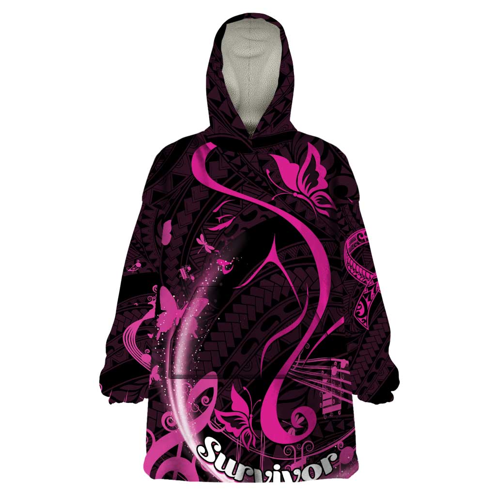 Personalised Survivor Melody Pink Wearable Blanket Hoodie Breast Cancer Polynesian Pattern LT01 One Size Pink - Polynesian Pride
