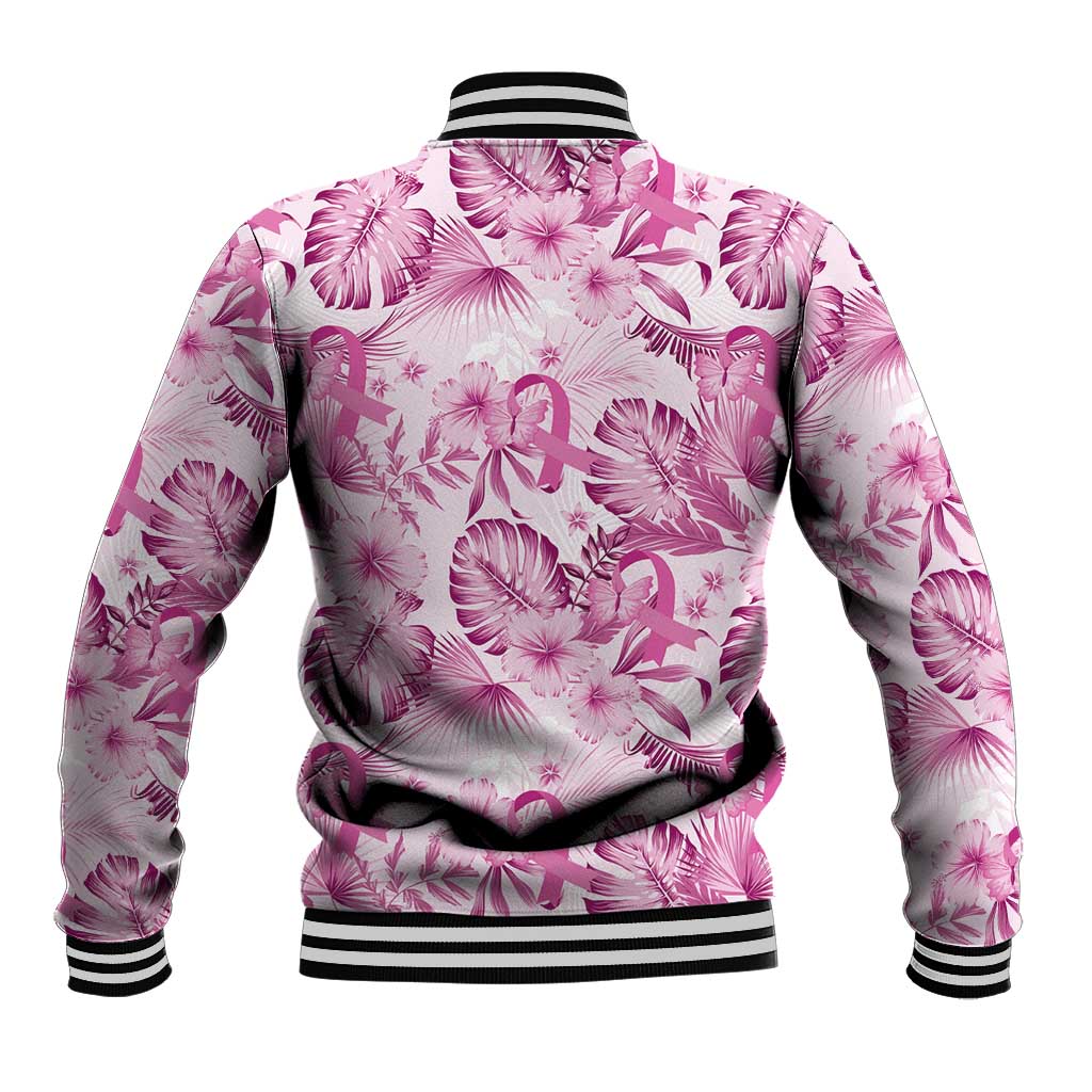 Pink Ribbon Hibiscus Tropical Pattern Baseball Jacket Breast Cancer