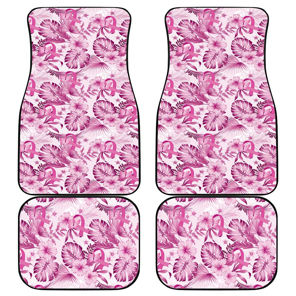 Pink Ribbon Hibiscus Tropical Pattern Car Mats Breast Cancer