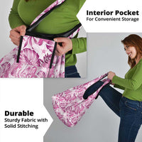 Pink Ribbon Hibiscus Tropical Pattern Grocery Bag Breast Cancer