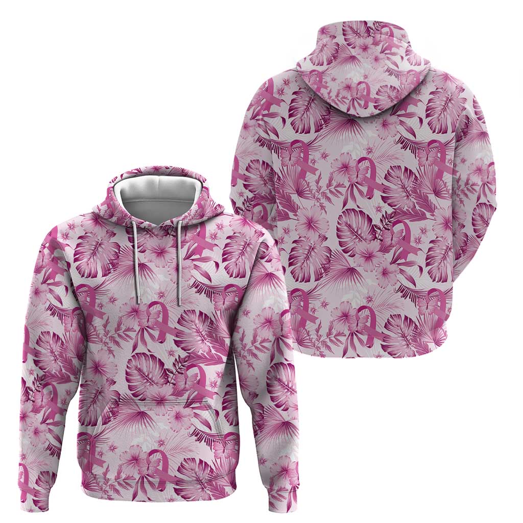 Pink Ribbon Hibiscus Tropical Pattern Hoodie Breast Cancer