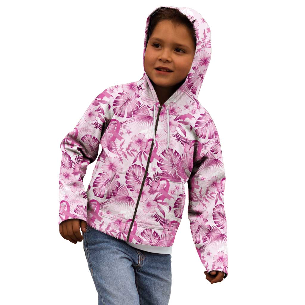 Pink Ribbon Hibiscus Tropical Pattern Kid Hoodie Breast Cancer