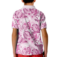 Pink Ribbon Hibiscus Tropical Pattern Kid Polo Shirt Breast Cancer