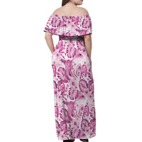 Pink Ribbon Hibiscus Tropical Pattern Off Shoulder Maxi Dress Breast Cancer