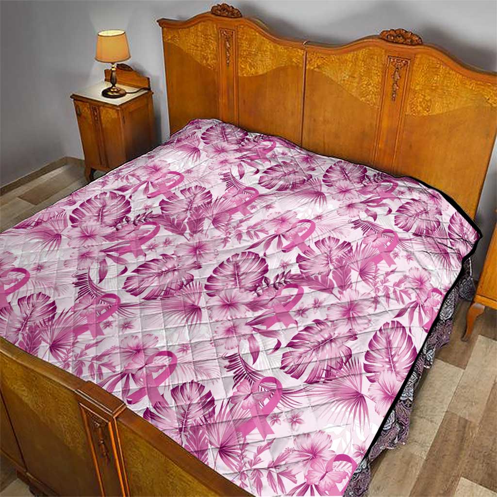 Pink Ribbon Hibiscus Tropical Pattern Quilt Breast Cancer
