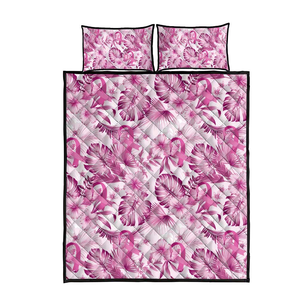 Pink Ribbon Hibiscus Tropical Pattern Quilt Bed Set Breast Cancer