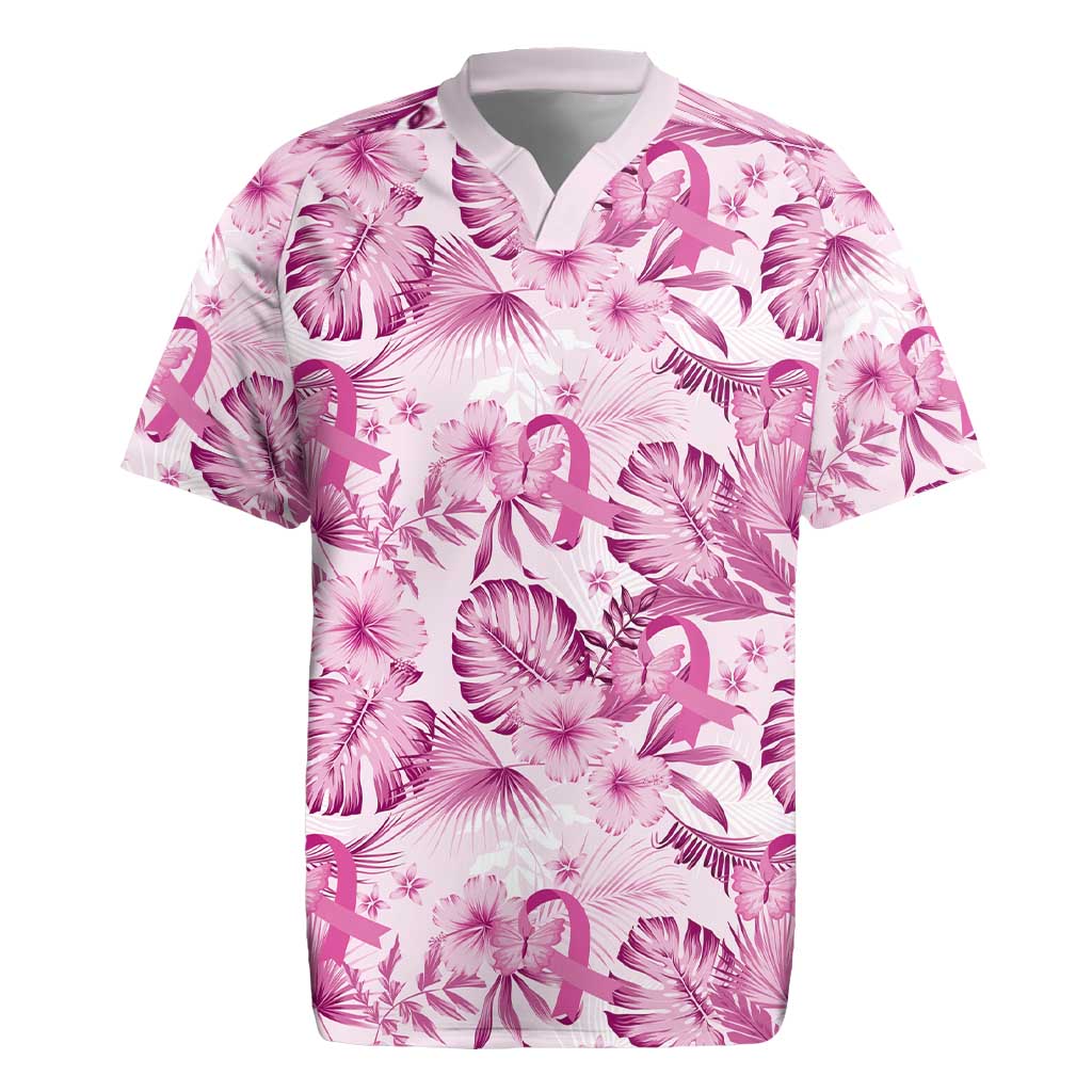 Pink Ribbon Hibiscus Tropical Pattern Rugby Jersey Breast Cancer LT01 Pink - Polynesian Pride