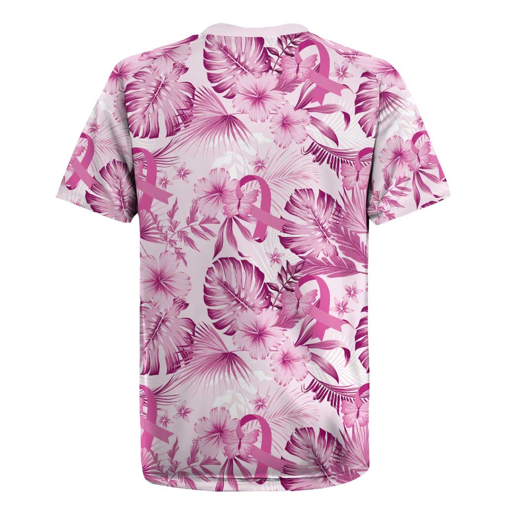 Pink Ribbon Hibiscus Tropical Pattern Rugby Jersey Breast Cancer