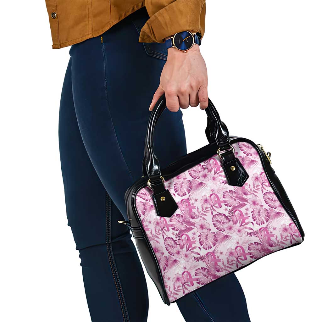 Pink Ribbon Hibiscus Tropical Pattern Shoulder Handbag Breast Cancer