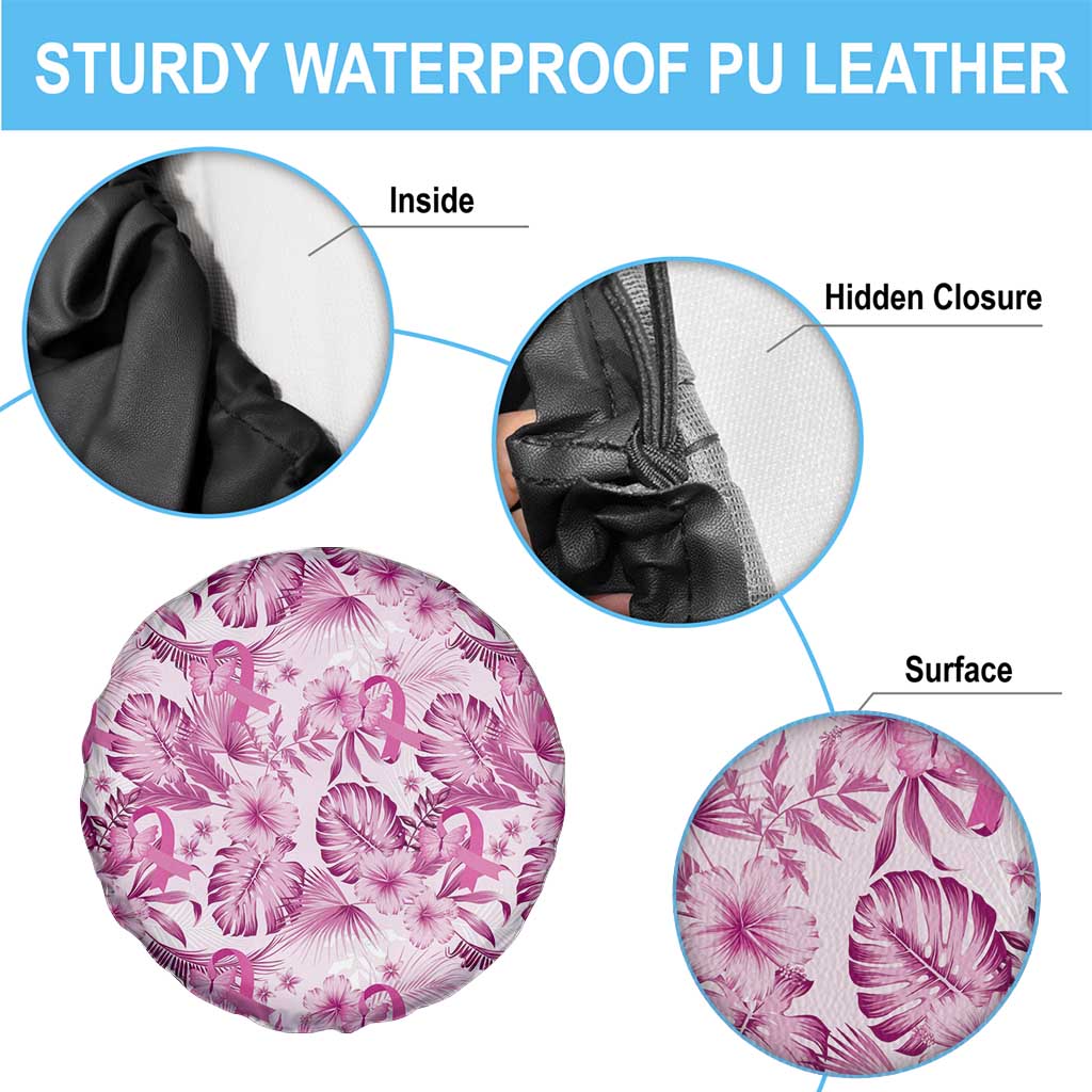 Pink Ribbon Hibiscus Tropical Pattern Spare Tire Cover Breast Cancer