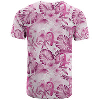 Pink Ribbon Hibiscus Tropical Pattern T Shirt Breast Cancer