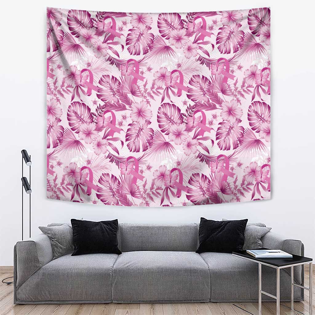 Pink Ribbon Hibiscus Tropical Pattern Tapestry Breast Cancer LT01 Pink - Polynesian Pride