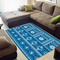 Fiji Masi All Blue Area Rug Tapa Pattern - Polynesian Pride