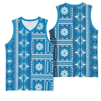 Fiji Masi All Blue Basketball Jersey Tapa Pattern - Polynesian Pride