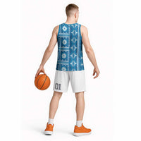 Fiji Masi All Blue Basketball Jersey Tapa Pattern - Polynesian Pride