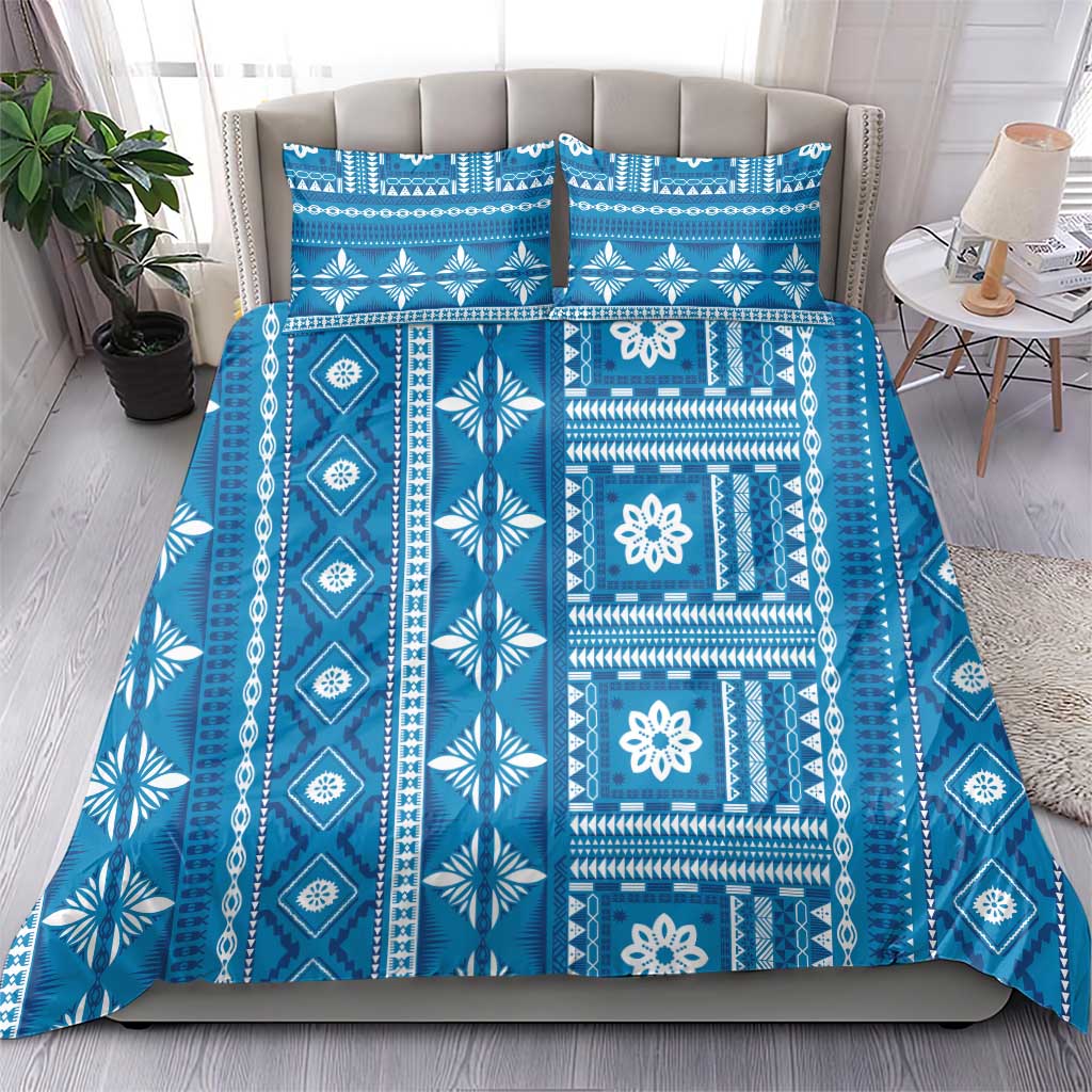 Fiji Masi All Blue Bedding Set Tapa Pattern - Polynesian Pride