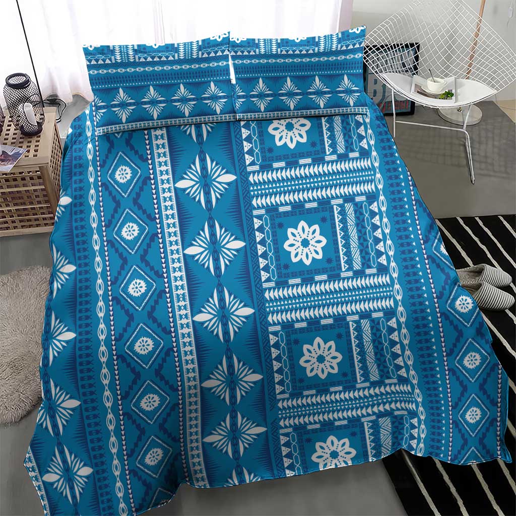 Fiji Masi All Blue Bedding Set Tapa Pattern - Polynesian Pride