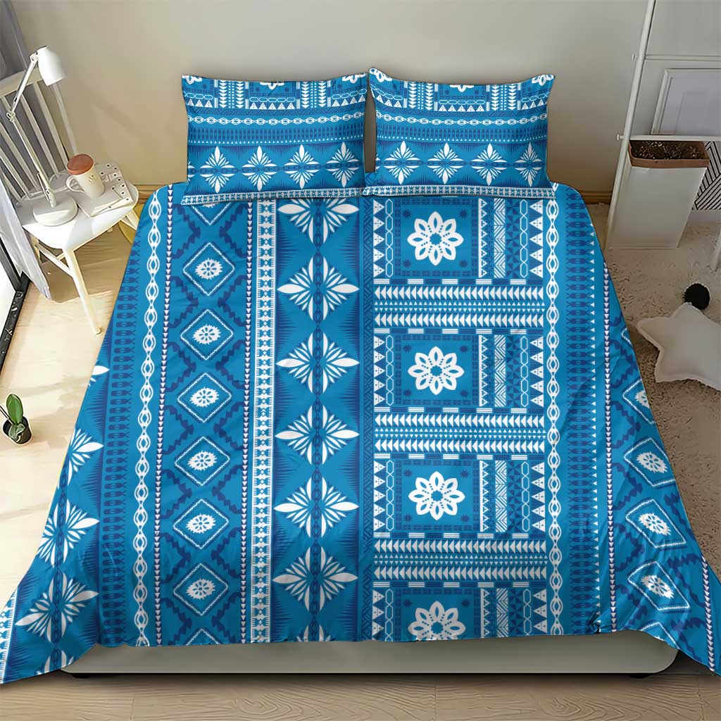 Fiji Masi All Blue Bedding Set Tapa Pattern - Polynesian Pride