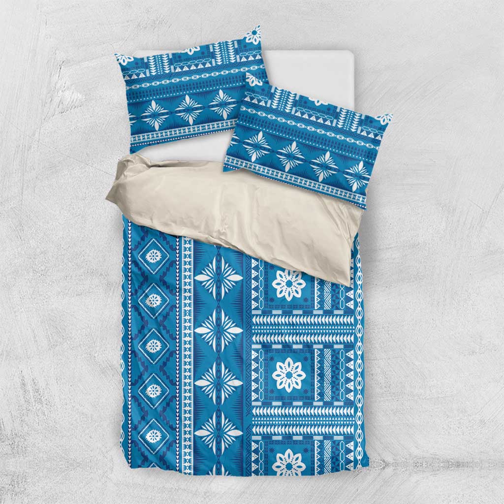 Fiji Masi All Blue Bedding Set Tapa Pattern - Polynesian Pride