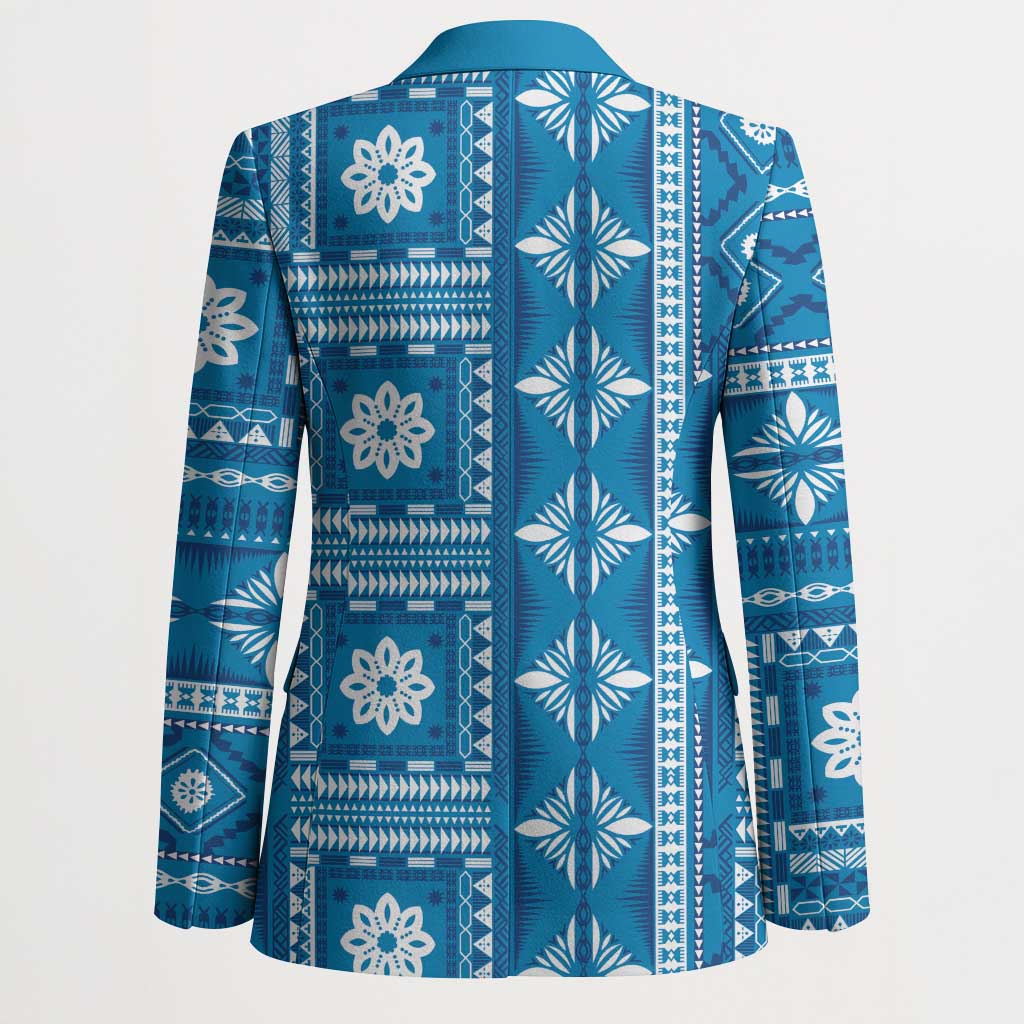 Fiji Masi All Blue Blazer Tapa Pattern - Polynesian Pride